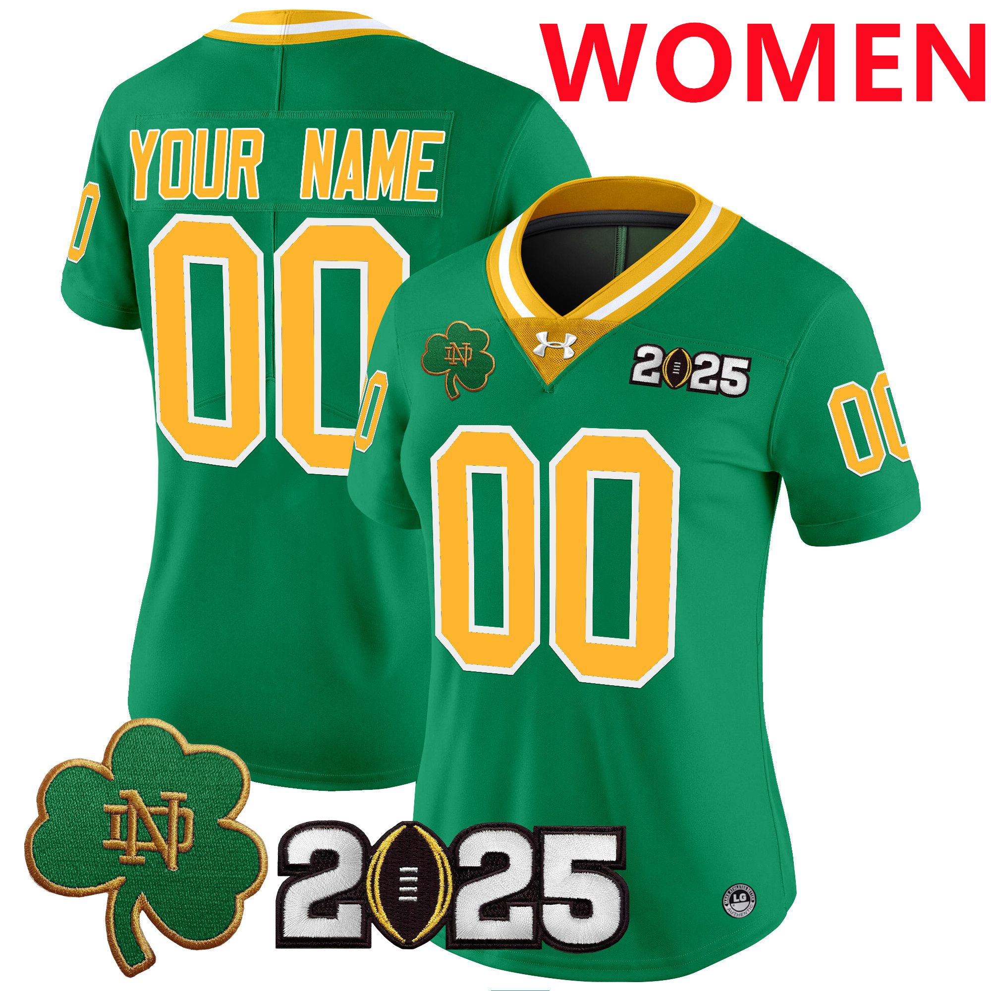 Women Notre Dame Fighting Irish Green 2025 CFP Final Patch Vapor Limited Custom NCAA Jersey style 2->customized ncaa jersey->Custom Jersey